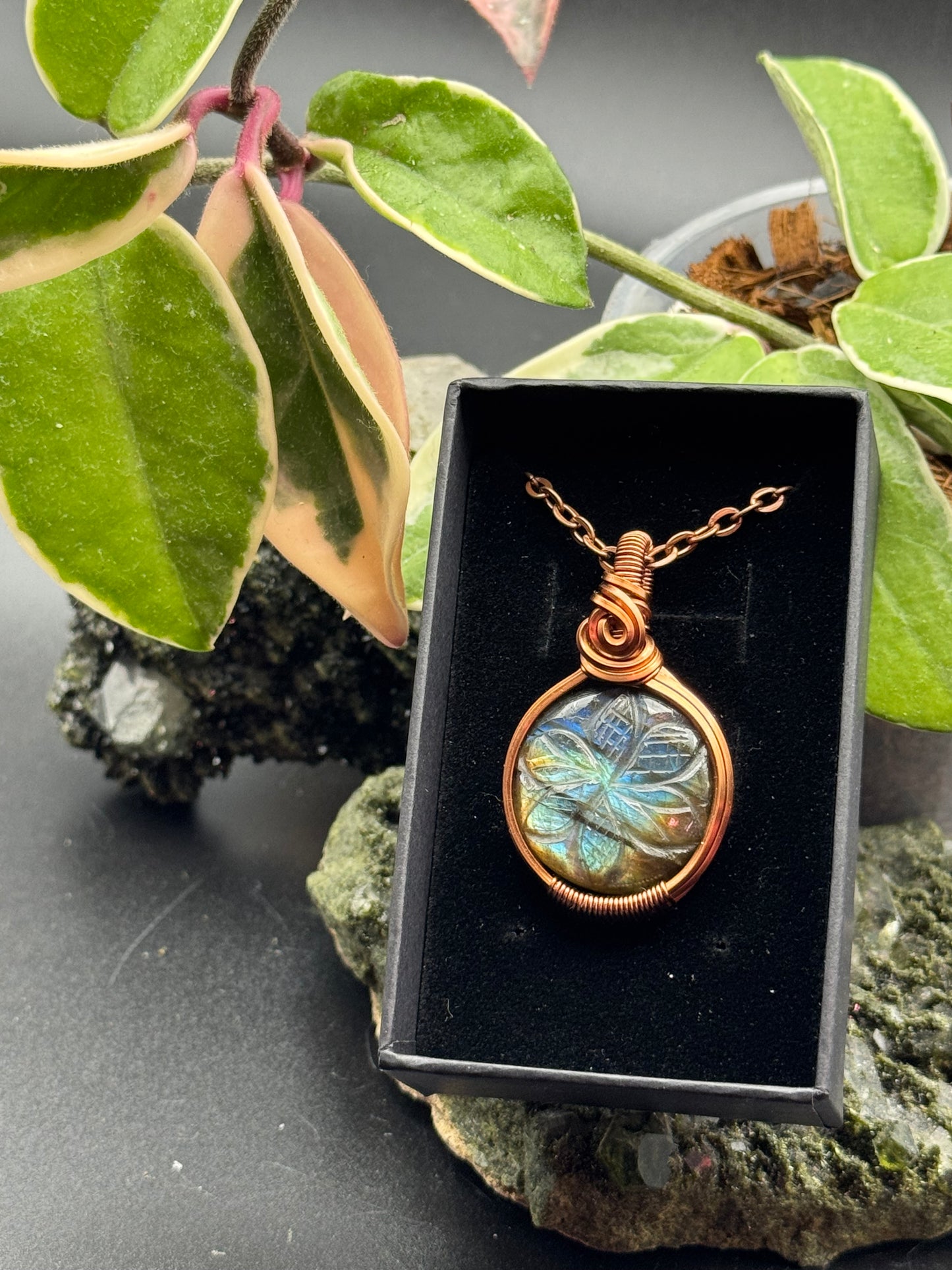 Labradorite Floral Carving Pendant